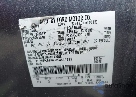 2013 Ford Explorer Limited from USA, damaged, VIN 1FM5K8F87DGA44999